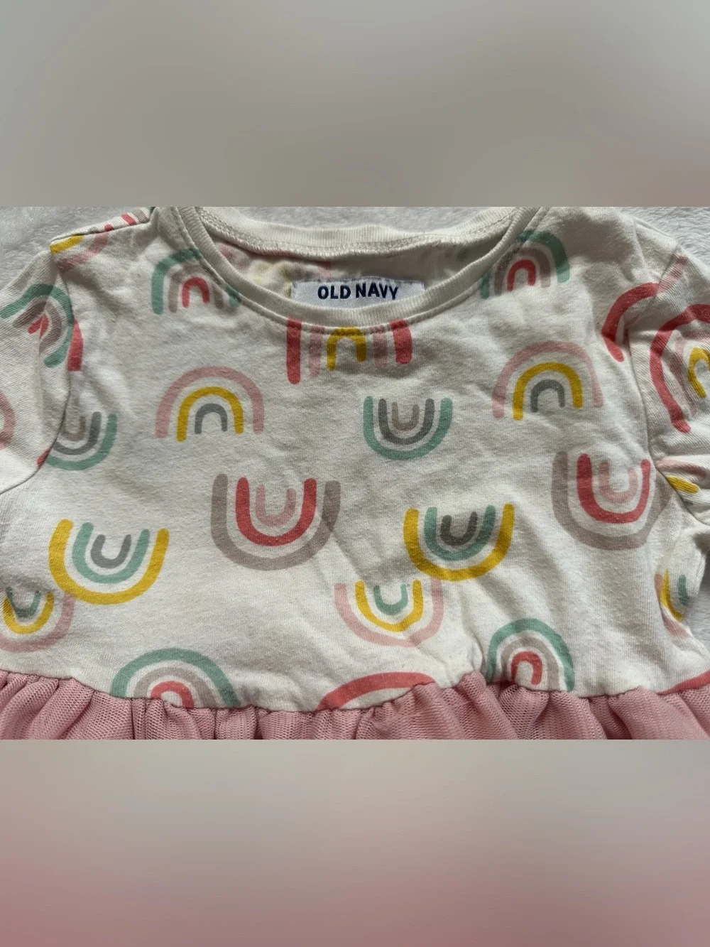 Old Navy Rainbow Long Sleeve Tutu Dress White Pink Toddler Girls Size 3T Tulle